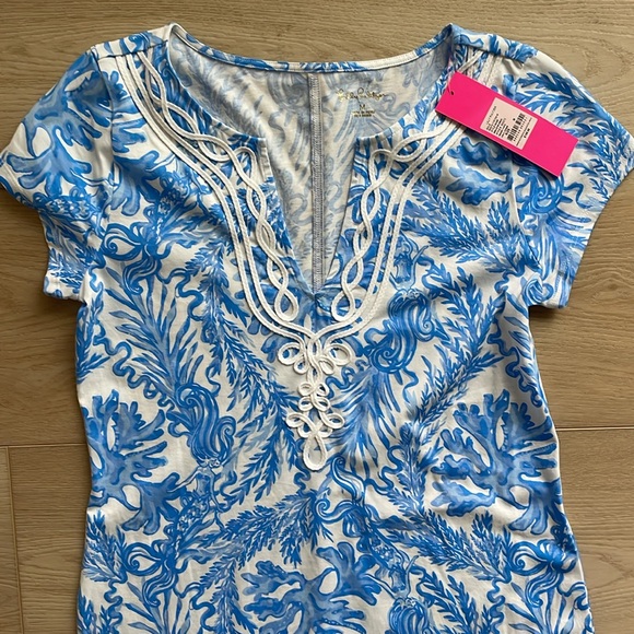 Lilly Pulitzer Brewster Dress Resort White Aqua Lounge NWT - Picture 2 of 3